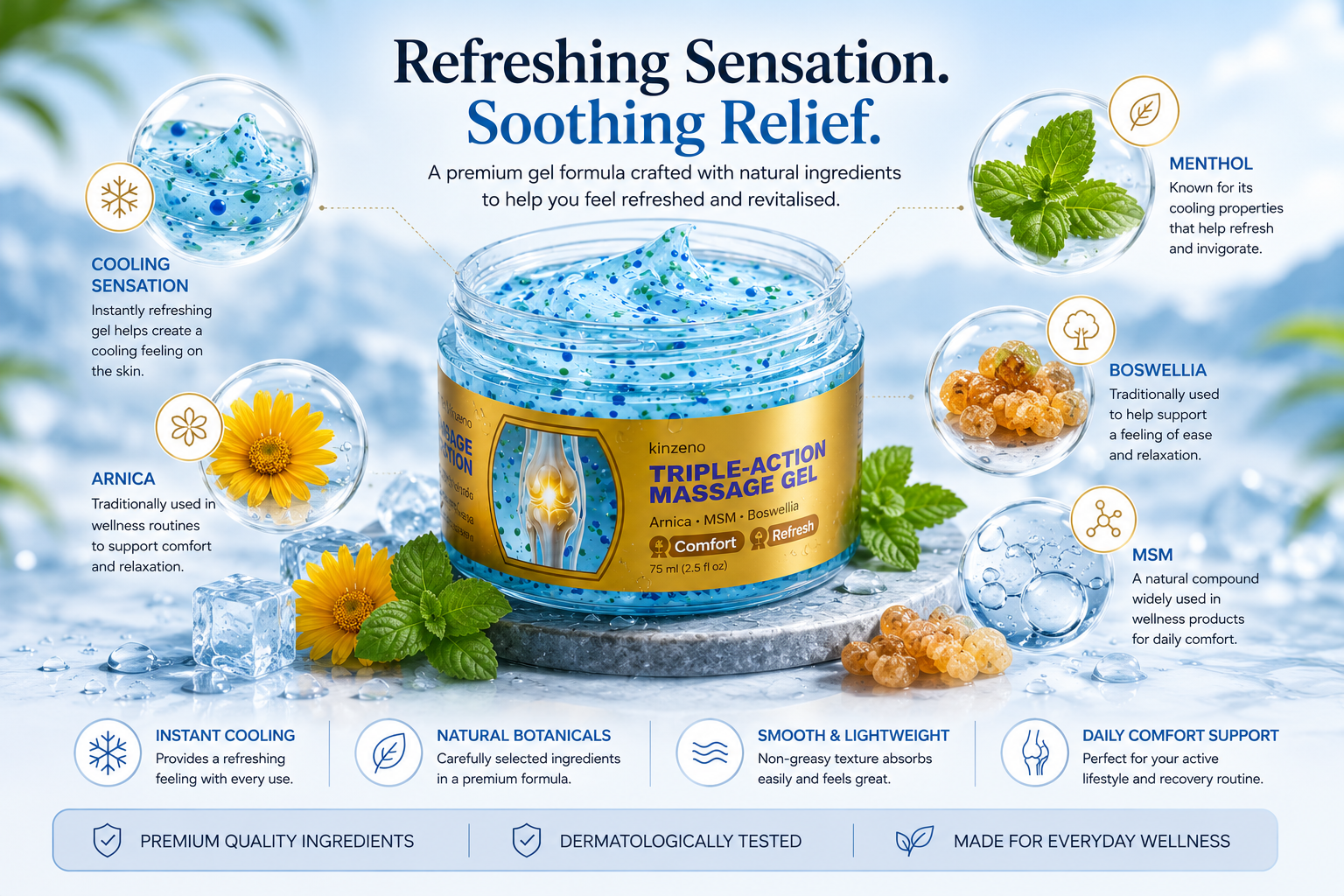 Kinzeno Massage Gel texture and micro-bead detail