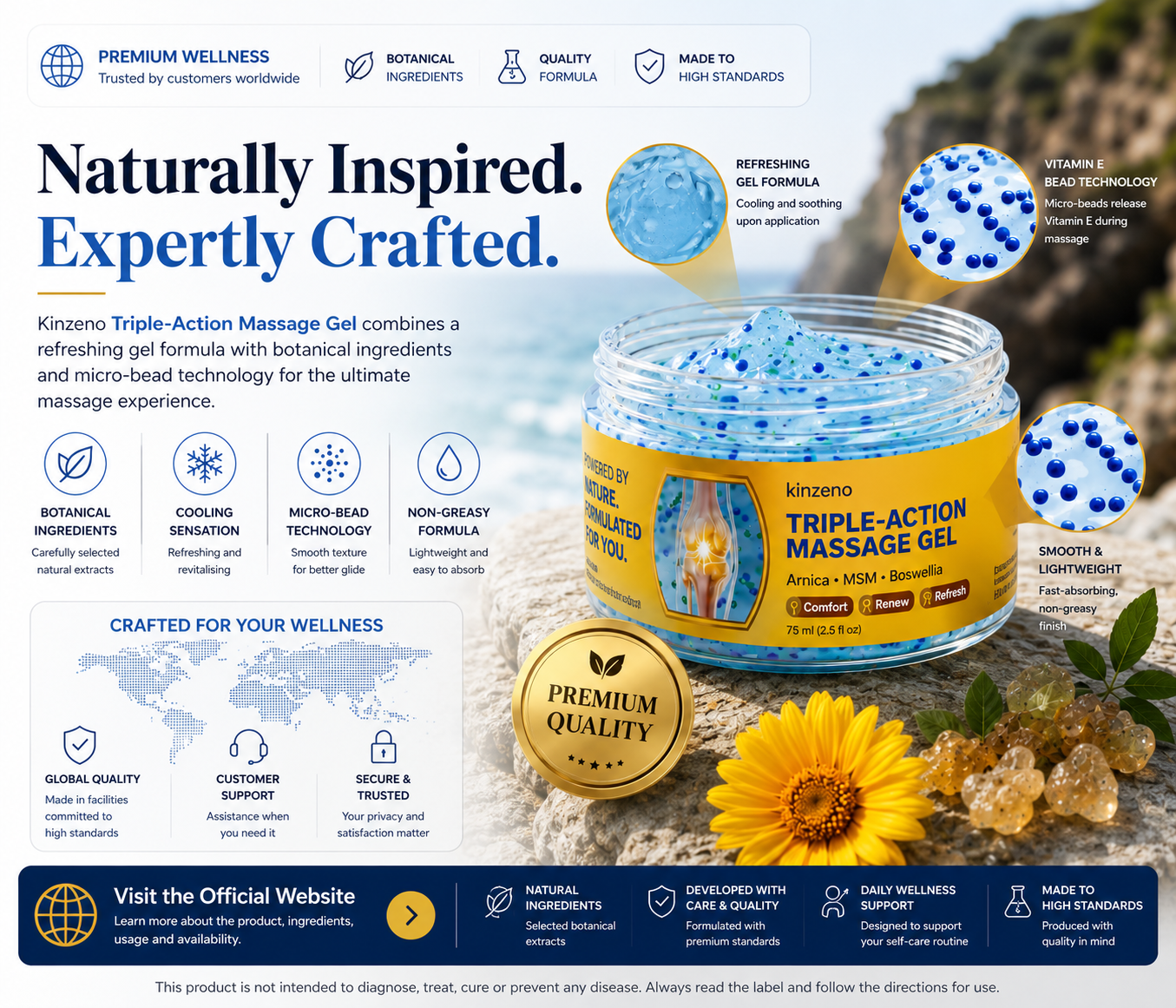 Kinzeno Massage Gel jar, botanical cooling massage gel